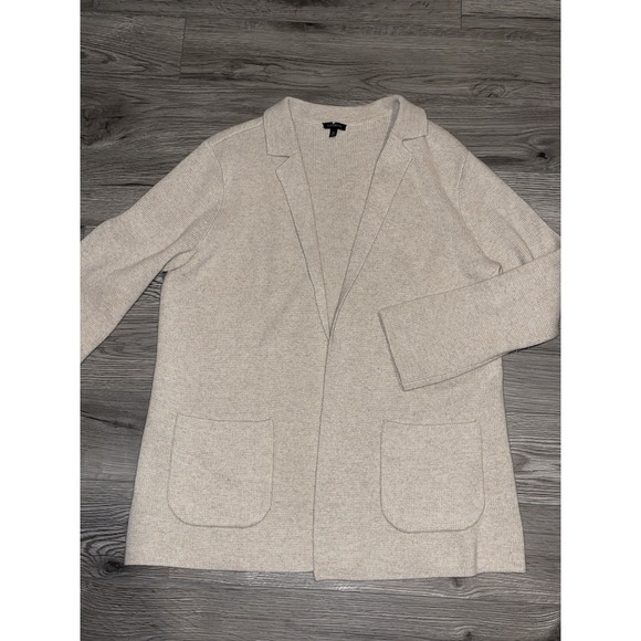 Talbots Sweaters - Talbots Wool Blend Beige Cardigan Knit Sweater Size Medium‎ Open Front Pockets